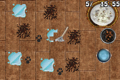 Paws & Claws: Best Friends - Dogs & Cats (Game Boy Advance) screenshot: Cleaning the house of pet stuff.