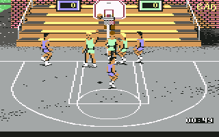 The Dream Team: 3 on 3 Challenge (Commodore 64) screenshot: He shoots, he scores!