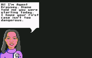 Where in Time Is Carmen Sandiego? (Commodore 64) screenshot: Hello, Ms. Brassey