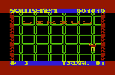 Squish 'em (VIC-20) screenshot: Title screen and game demo