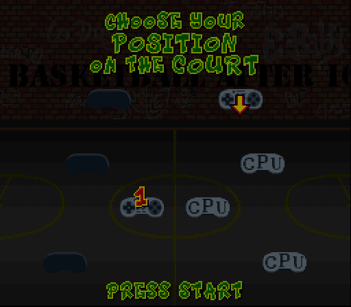 RapJam: Volume One (SNES) screenshot: Choose a position on the court