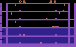 Airlock (Atari 2600) screenshot: Don't get hit by the rogue torpedoes, or you'll be stunned