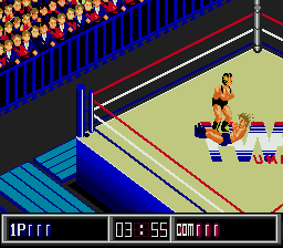 Thunder Pro Wrestling Retsuden (Genesis) screenshot: Getting Slammed
