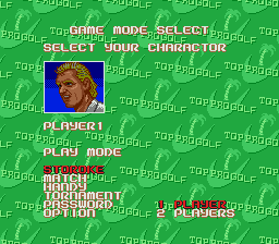 Top Pro Golf (Genesis) screenshot: Mode/Character Select