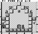 Solomon's Club (Game Boy) screenshot: Level 1 room 4, the door marked with IN is a store