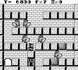 Solomon's Club (Game Boy) screenshot: Level 1 room 8, stay down for the floating ghosts
