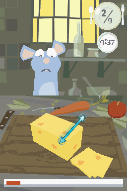 Disney•Pixar Ratatouille (Nintendo DS) screenshot: Cutting the cheese (Hurry, time's running out!)