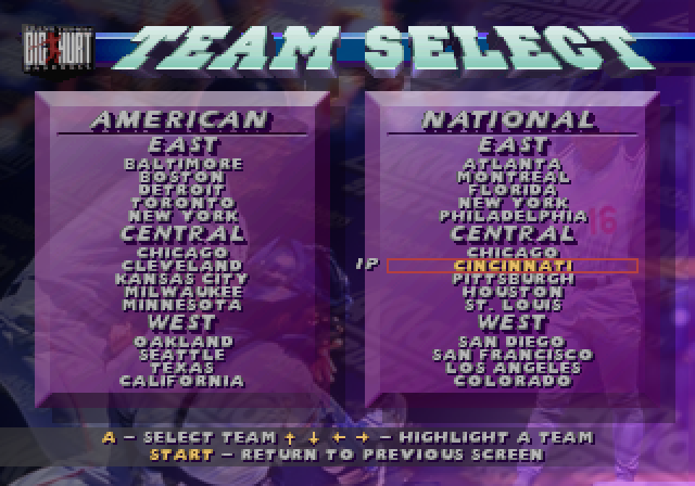 Frank Thomas Big Hurt Baseball (SEGA Saturn) screenshot: Team Select