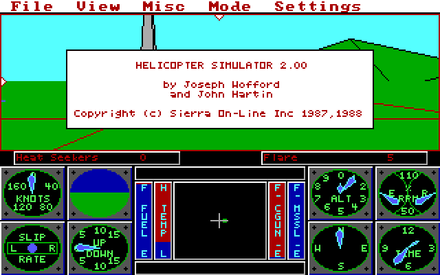 Sierra's 3-D Helicopter Simulator (DOS) screenshot: Title version 2.00