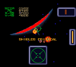 WarpSpeed (SNES) screenshot: Shields critical