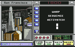 Where in Time Is Carmen Sandiego? (Commodore 64) screenshot: Warp Sequence Activated!