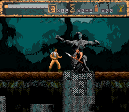 No Escape (SNES) screenshot: Fight on the bridge