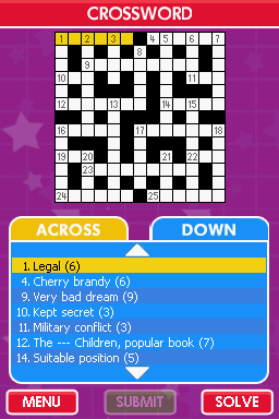 Take A Break's Puzzle Bonanza (Nintendo DS) screenshot: Solving a crossword