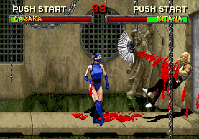 Mortal Kombat II (SEGA Saturn) screenshot: Kitana is not a fan of Baraka