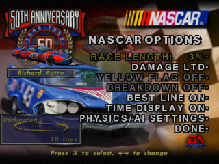 NASCAR 98 (Collector's Edition) (PlayStation) screenshot: NASCAR options