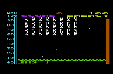Type Attack (VIC-20) screenshot: Starting an easy level