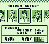 Roadster (Game Boy) screenshot: Driver select 1