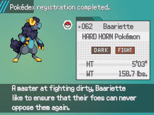 Pokémon Uranium (Windows) screenshot: Registering a new species in the Pokédex.