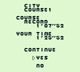 Roadster (Game Boy) screenshot: Training results