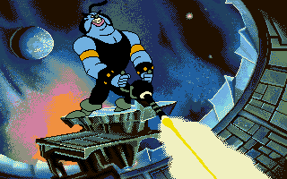 Space Ace (Atari ST) screenshot: Borf likes to blow things up!