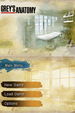 Grey's Anatomy: The Video Game (Nintendo DS) screenshot: Title screen with main menu.