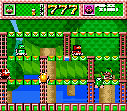 Wani Wani World (Genesis) screenshot: To destroy enemies, Charlie must pound them through holes in the platforms.