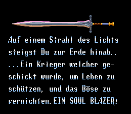 Soul Blazer (SNES) screenshot: Part of the intro (German).