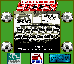 FIFA International Soccer (Game Boy) screenshot: Title screen (Super Game Boy)