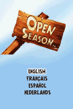 Open Season (Nintendo DS) screenshot: Title screen/Language selection.