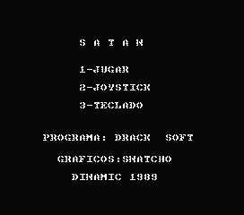 Satan (MSX) screenshot: Title screen and main menu