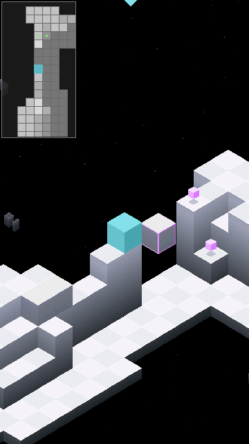 Edge (J2ME) screenshot: The cube is moving and I have to move onto it to get further.