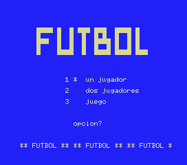 Fútbol (MSX) screenshot: Title screen and main menu