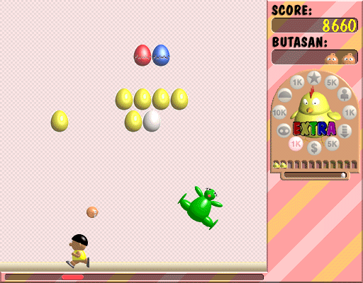 MozPong (Macintosh) screenshot: You can stun her by hitting her with a Butasan and then you can kick her out of the screen.