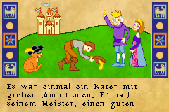 Shrek 2: Beg for Mercy! (Game Boy Advance) screenshot: Intro tells about Puss In Boots' past