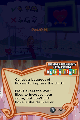 Johnny Bravo in The Hukka-Mega-Mighty-Ultra-Extreme Date-O-Rama! (Nintendo DS) screenshot: How to play Flower Power
