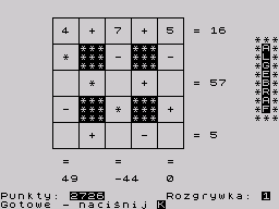Algebraf: Krzyżówka Liczbowa (ZX Spectrum) screenshot: Solving equation