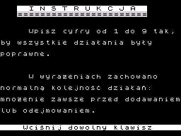 Algebraf: Krzyżówka Liczbowa (ZX Spectrum) screenshot: Instructions