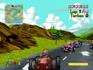 Street Racer (PlayStation) screenshot: Raph's track. Helmut in action.