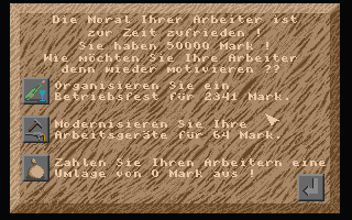 Black Gold (Atari ST) screenshot: I need to do something about my workers