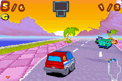 Inspector Gadget Racing (Game Boy Advance) screenshot: Taking the first curve, very badly