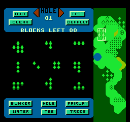 Greg Norman's Golf Power (NES) screenshot: Trying to find somewhere to place the trees