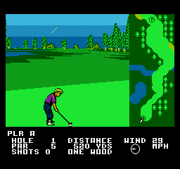 Greg Norman's Golf Power (NES) screenshot: Playing in a downpour in Japan