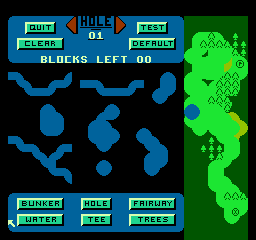 Greg Norman's Golf Power (NES) screenshot: Different shapes of water hazards