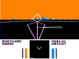 Varloc (TRS-80 CoCo) screenshot: Dwarf vs. knight