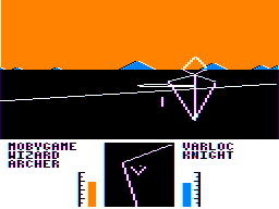 Varloc (TRS-80 CoCo) screenshot: Archer shooting arrow at the knight