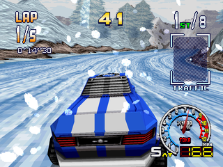 Burning Road (PlayStation) screenshot: Snow area