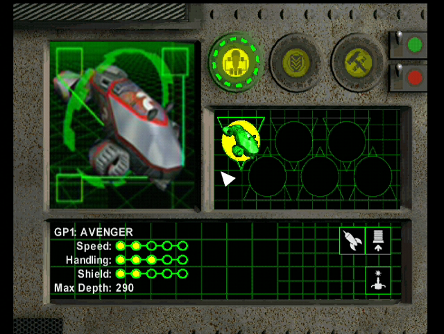 Deep Fighter (Dreamcast) screenshot: Loadout screen