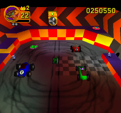 Rat Attack! (PlayStation) screenshot: Theme: Funhouse. Level: Bumper Cats.