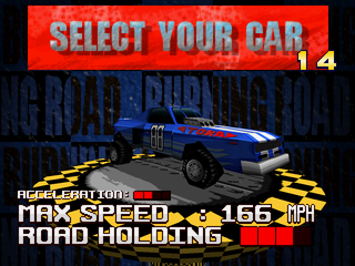 Burning Road (PlayStation) screenshot: Car selection