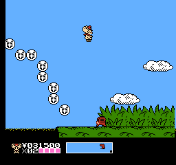 Mappy Kids (NES) screenshot: Gliding over a pit